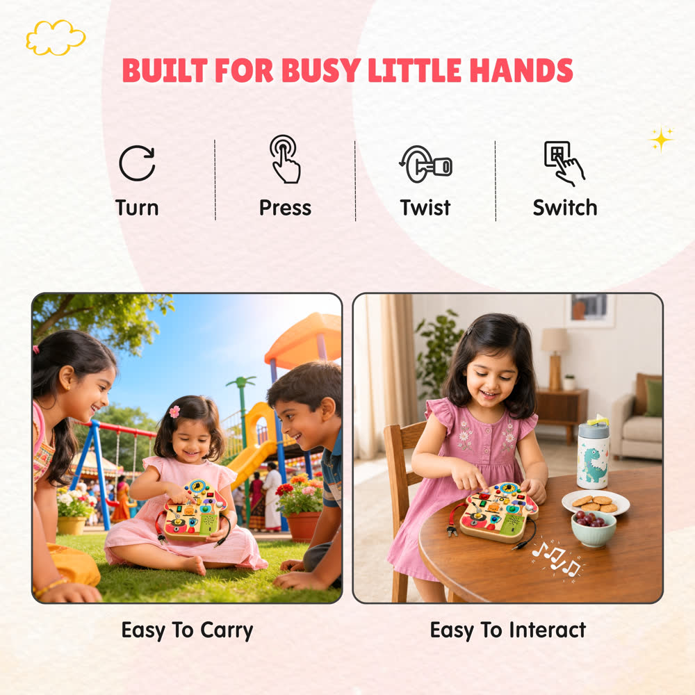 Built for busy little hands — turn, press, twist, switch