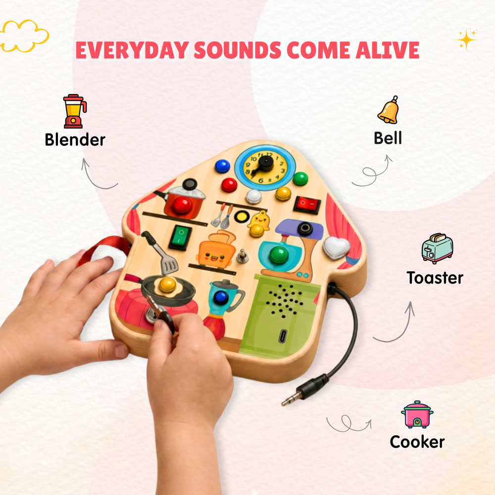 Everyday kitchen sounds come alive — blender, bell, toaster, cooker